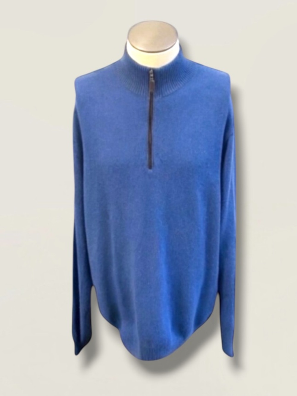 KINROSS 100% CASHMERE QUARTER- ZIP LONG SLEEVE BLUE SWEATER SIZE XL